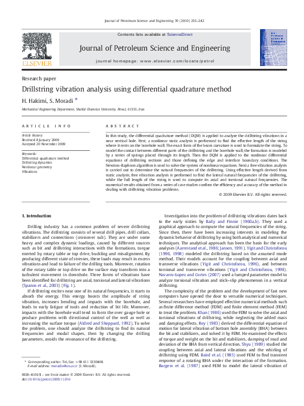 (PDF) Drillstring vibration analysis using differential quadrature method