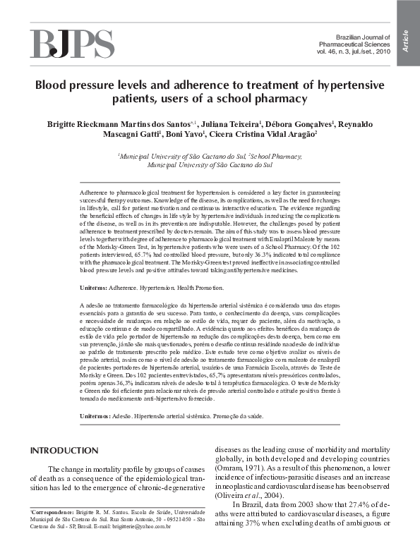 (PDF) Blood pressure levels and adherence to treatment of hypertensive ...