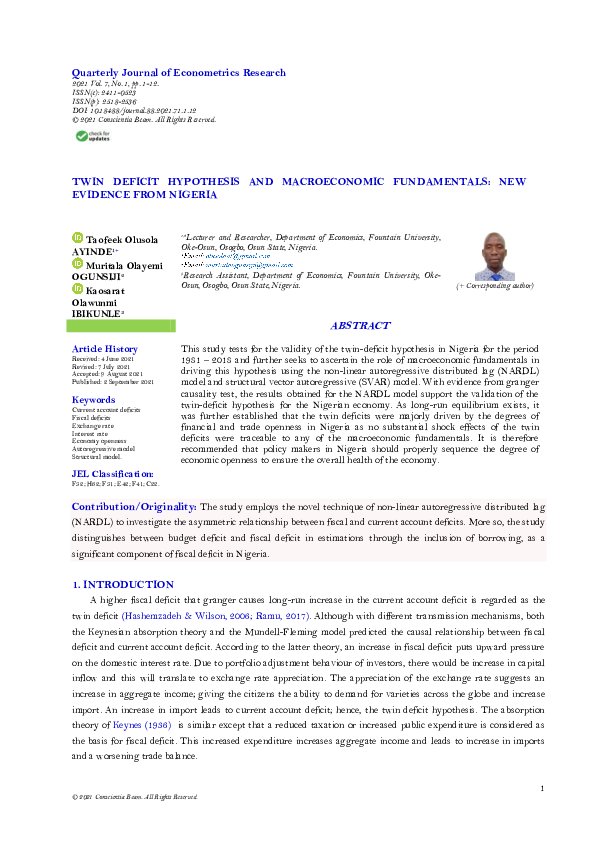 (PDF) Twin Deficit Hypothesis and Macroeconomic Fundamentals: New ...