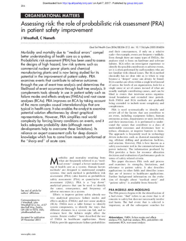 (PDF) Assessing risk: the role of probabilistic risk assessment (PRA ...