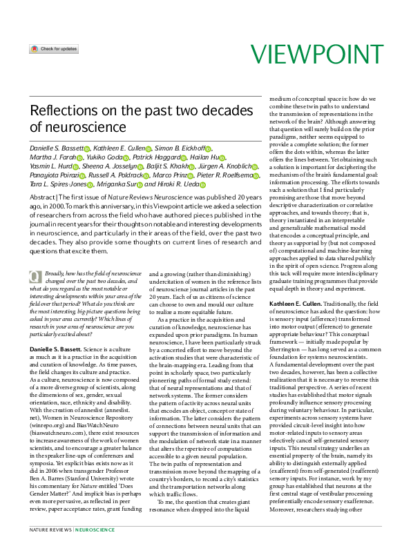 (PDF) Reflections on the past two decades of neuroscience