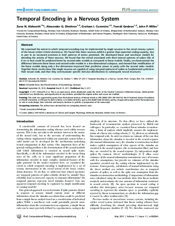 (PDF) Temporal Encoding in a Nervous System