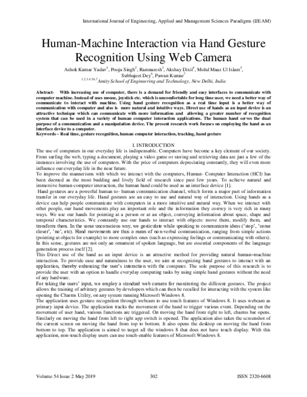 (PDF) Human-Machine Interaction via Hand Gesture Recognition Using Web ...