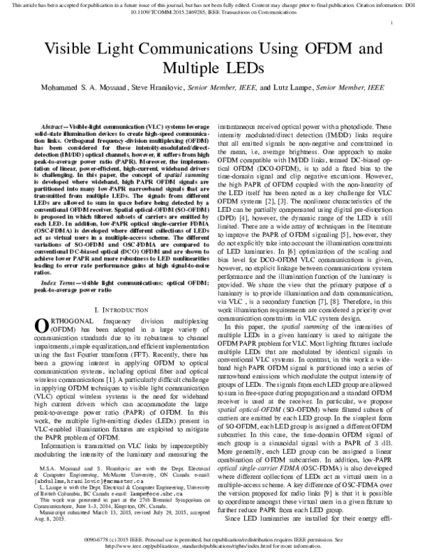 (PDF) Visible Light Communications Using OFDM and Multiple LEDs