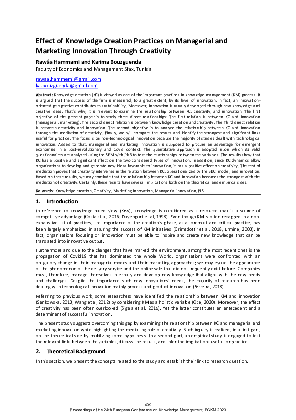 (PDF) The Effect of Knowledge Creation Practices on Managerial and ...