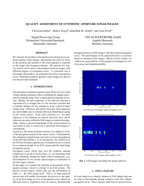 (PDF) Quality assessment of synthetic aperture sonar images