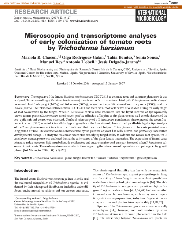 (PDF) Microscopic and transcriptome analyses of early colonization of ...