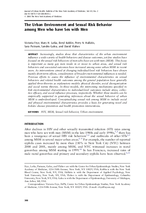 (PDF) The Urban Environment and Sexual Risk Behavior among Men who have ...