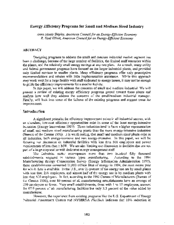 (PDF) Energy Efficiency Programs for Small and Medium Sized Industry