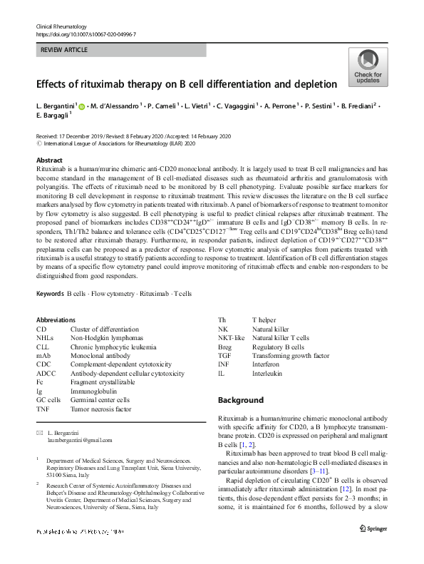 (PDF) Effects of rituximab therapy on B cell differentiation and depletion