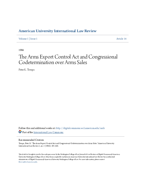 (PDF) The Arms Export Control Act and Congressional Codetermination