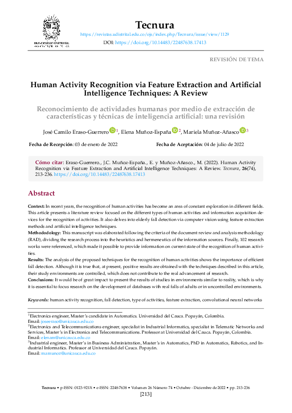(PDF) Human Activity Recognition via Feature Extraction and Artificial ...