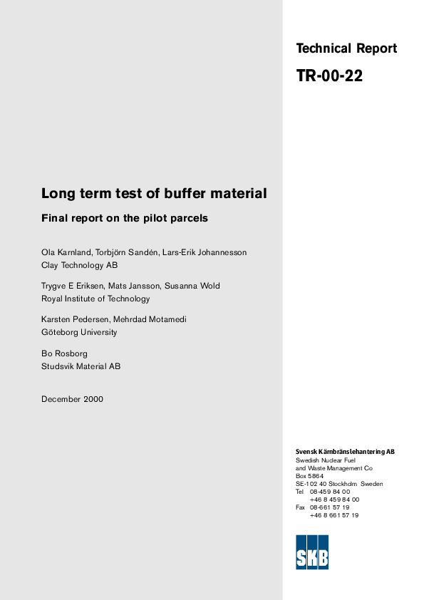 (PDF) Long term test of buffer material: final report on the pilot parcels