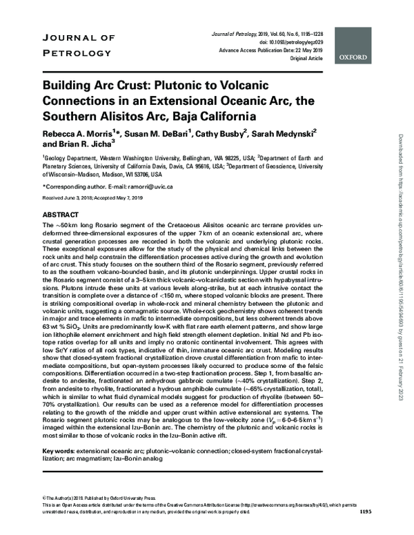 (PDF) Building Arc Crust: Plutonic to Volcanic Connections in an ...
