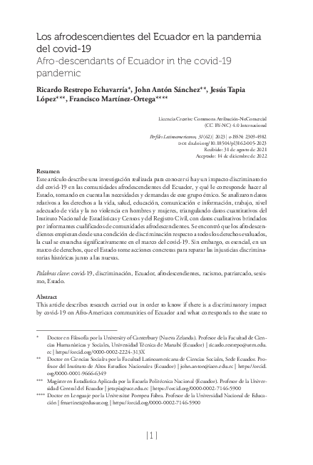 (PDF) Los afrodescendientes del Ecuador en la pandemia del covid-19