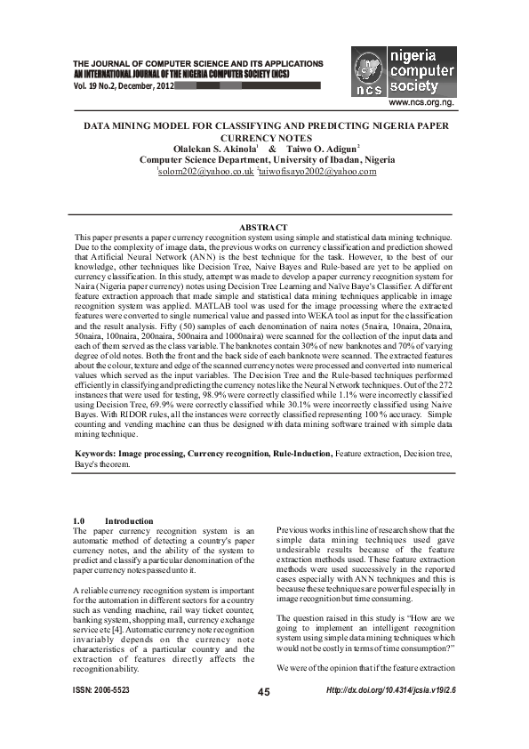 (PDF) Data mining model for classifying and prediction Nigeria paper ...