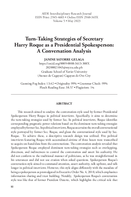 (PDF) Turn-Taking Strategies of Secretary Harry Roque as a Presidential ...
