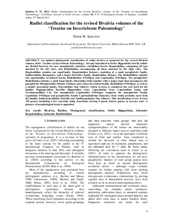 (PDF) Rudist classification for the revised Bivalvia volumes of the ...