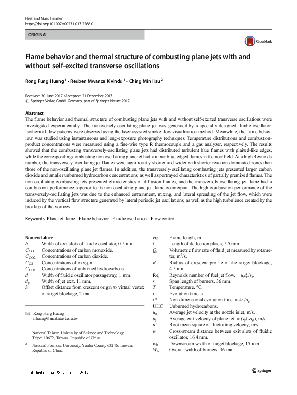 (PDF) Flame behavior and thermal structure of combusting plane jets ...