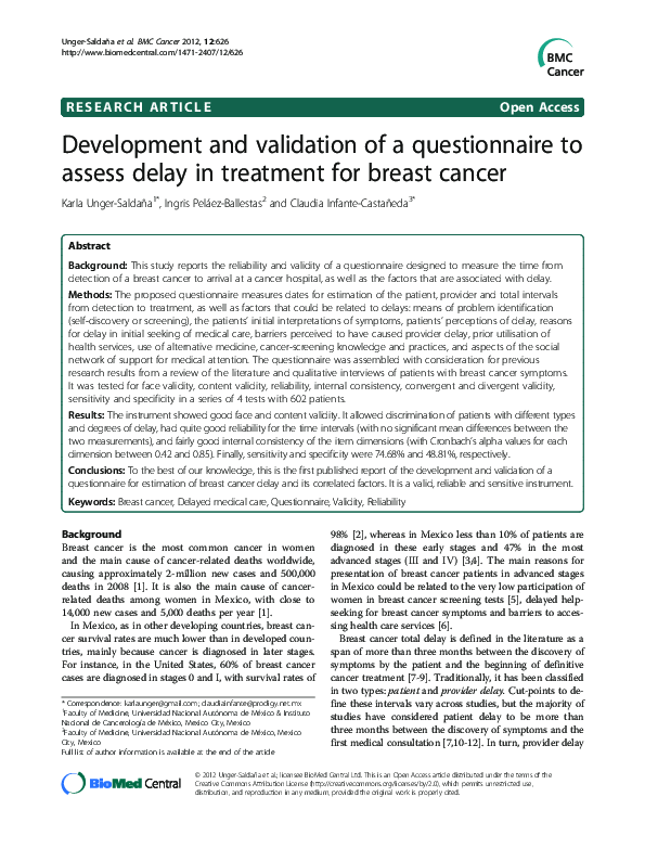 (PDF) Development and validation of a questionnaire to assess delay in ...