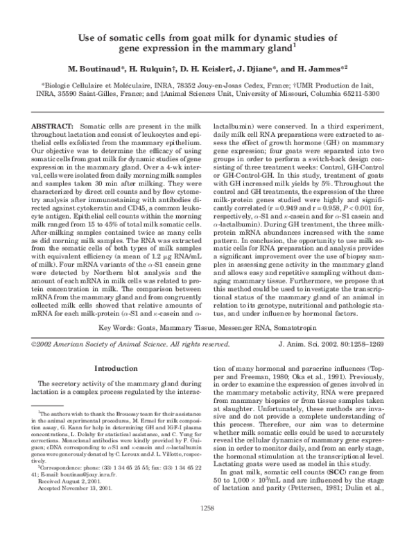 (PDF) Use of somatic cells from goat milk for dynamic studies of gene ...