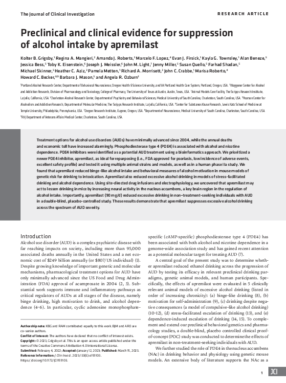 (PDF) Preclinical and clinical evidence for suppression of alcohol ...