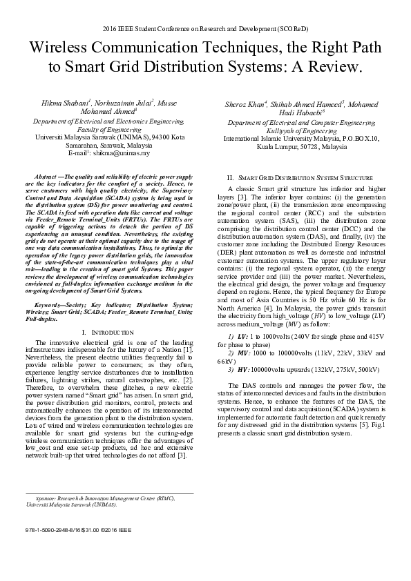 (PDF) Wireless communication techniques, the right path to Smart Grid ...