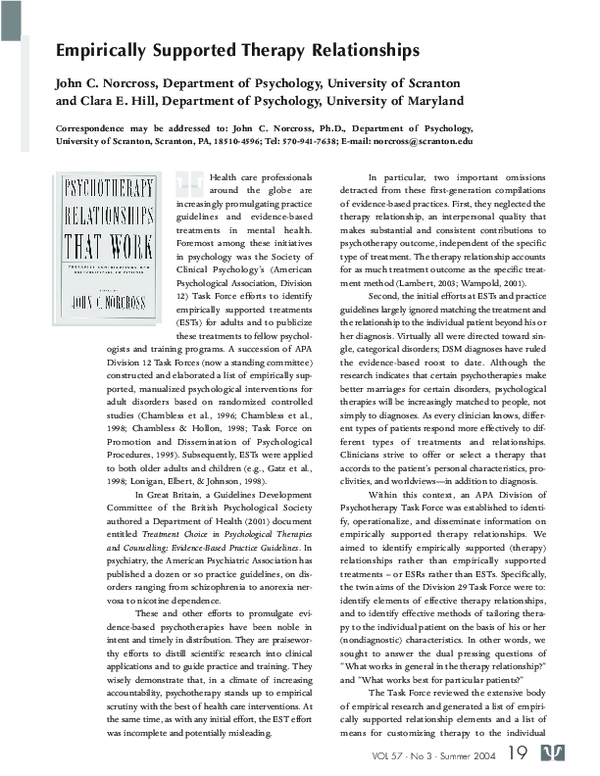 (PDF) Empirically supported therapy relationships: Conclusions and ...