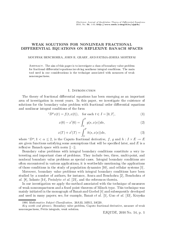 (PDF) Weak solutions for nonlinear fractional differential equations on ...