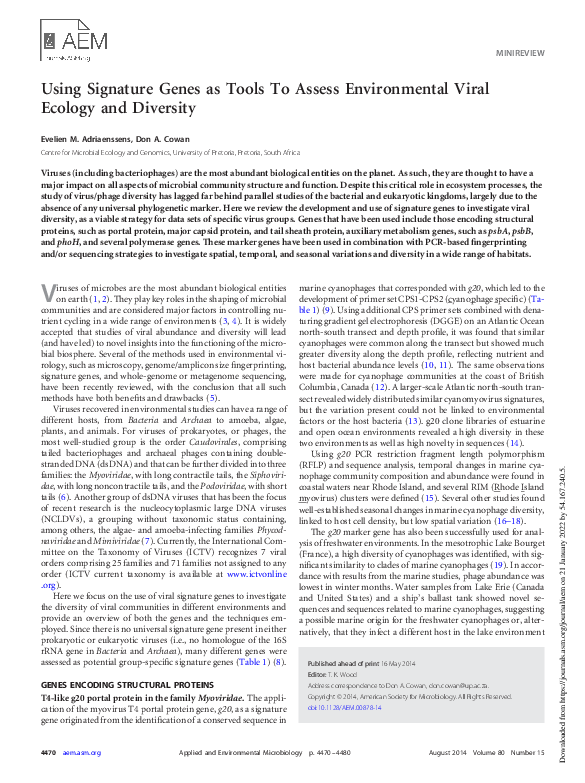(PDF) Using signature genes as tools to assess environmental viral ...