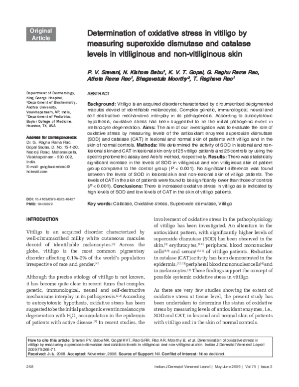 (PDF) Determination of oxidative stress in vitiligo by measuring ...