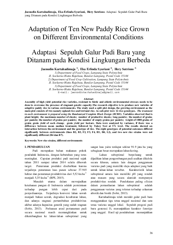 (PDF) Adaptation of Ten New Paddy Rice Grown on Different Environmental ...