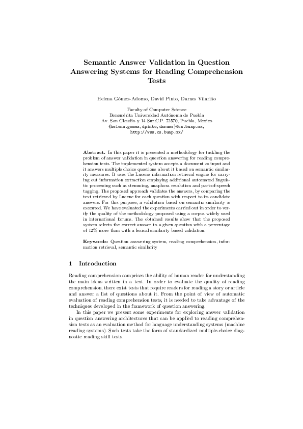 (PDF) Semantic Answer Validation in Question Answering Systems for ...