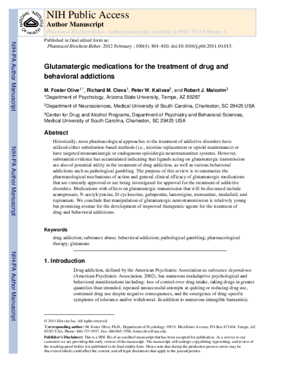 (PDF) Glutamatergic medications for the treatment of drug and ...