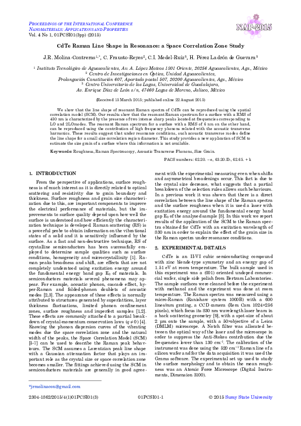 (PDF) CdTe Raman Line Shape in Resonance: a Space Correlation Zone Study