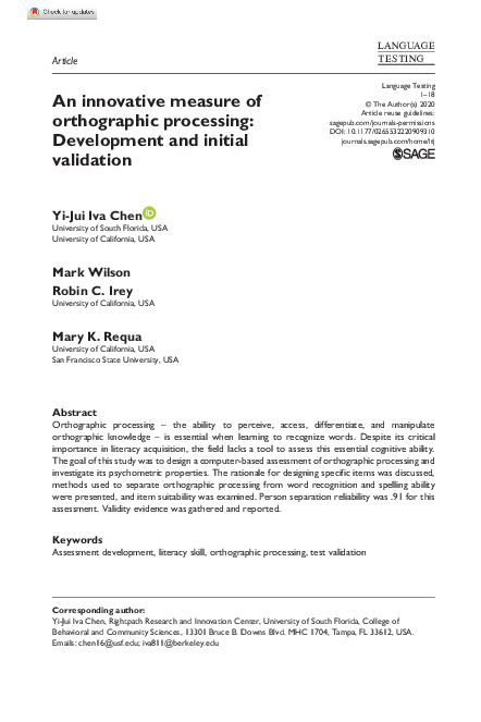 (PDF) An innovative measure of orthographic processing: Development and ...