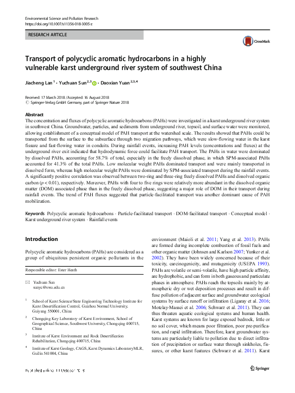 (PDF) Transport of polycyclic aromatic hydrocarbons and polychlorinated ...