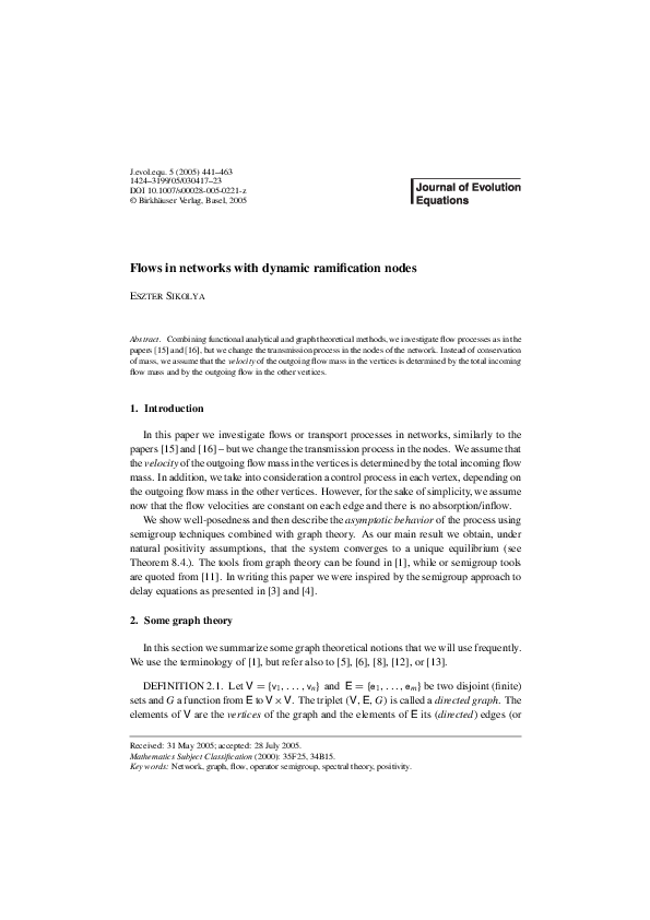(PDF) Flows in networks with dynamic ramification nodes