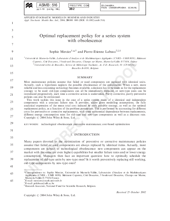 (PDF) Optimal replacement policy for a series system with obsolescence