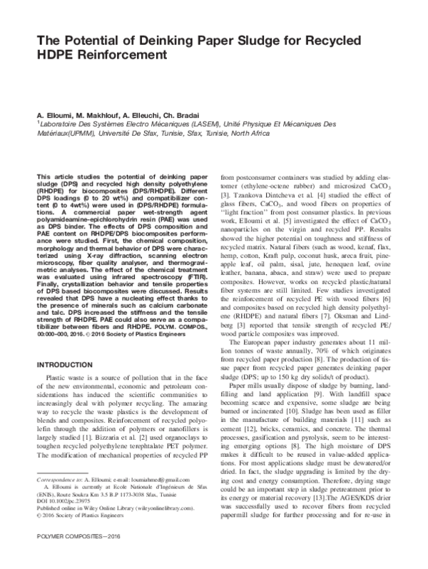 (PDF) The potential of deinking paper sludge for recycled HDPE ...