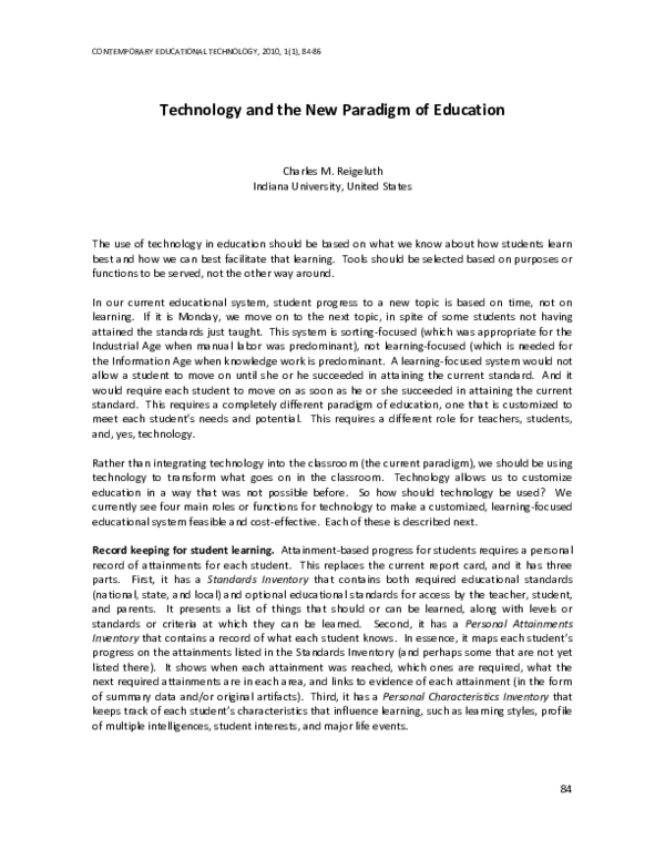 (PDF) Technology and the New Paradigm of Education