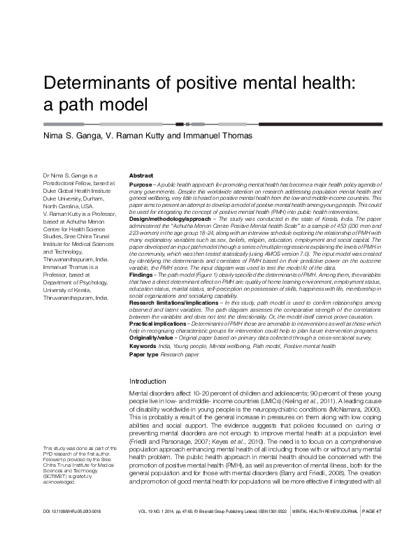(PDF) Determinants of positive mental health: a path model
