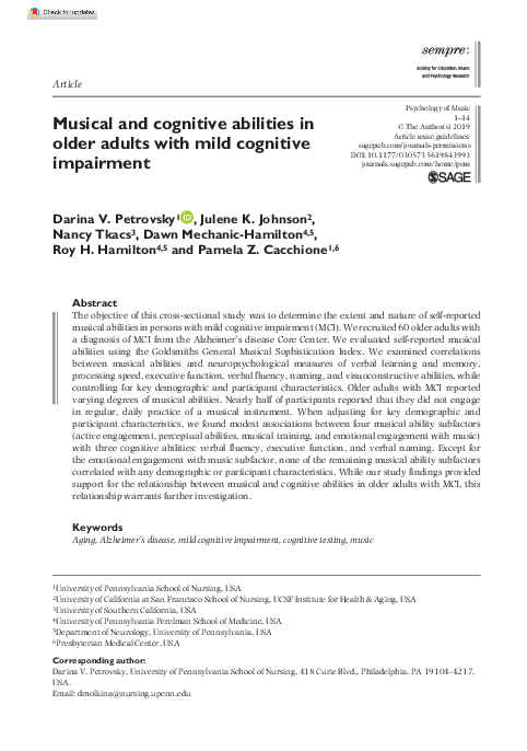 (PDF) Musical and cognitive abilities in older adults with mild ...