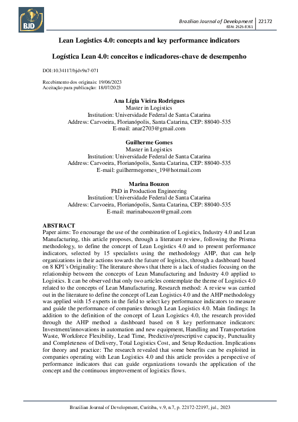 (PDF) Lean Logistics 4.0: concepts and key performance indicators