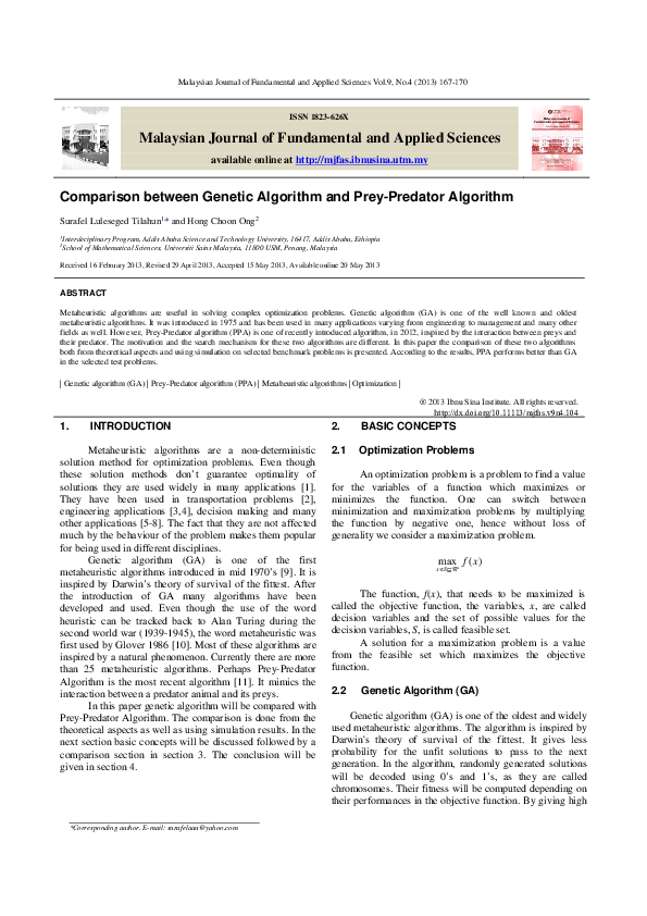 (PDF) Comparison between genetic algorithm and prey-predator algorithm