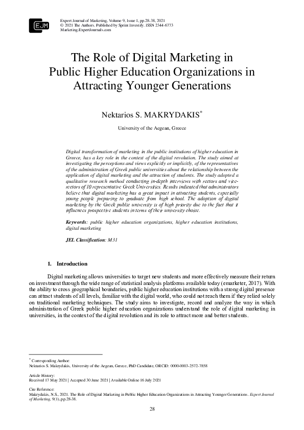 (PDF) The Role of Digital Marketing in Public Higher Education ...
