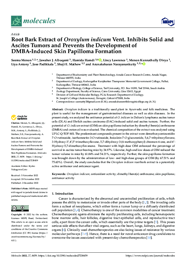 (PDF) Root Bark Extract of Oroxylum indicum Vent. Inhibits Solid and ...