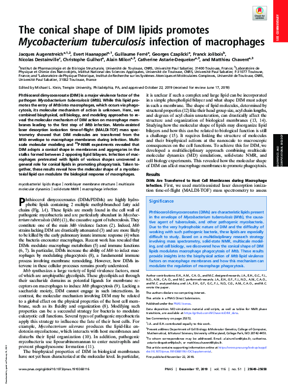 (PDF) The conical shape of DIM lipids promotes Mycobacterium ...