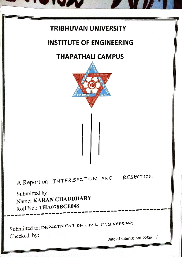 (PDF) A lab Report On Intersection and Resection Surveying II _TU,PU,POU