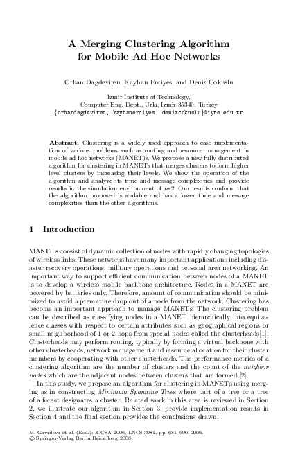 (PDF) A Merging Clustering Algorithm for Mobile Ad Hoc Networks